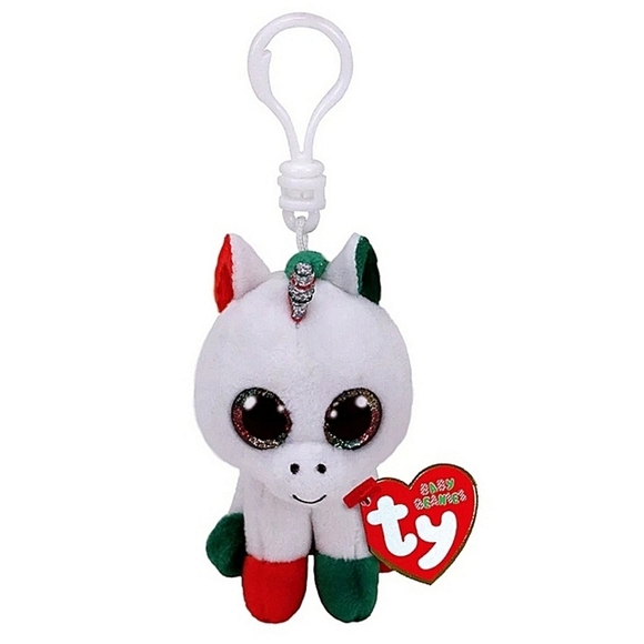 Ty Beanie Boos Candy Cane Unicorn Christmas Mini Keychain Clip Plush 3.5" Xmas - Picture 1 of 1